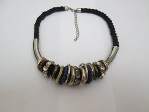 BLACK CORD NECKLACE AND DISC PENDANTS WITH MULTICOLOURED BEADS / STONES - Picture 1 of 3