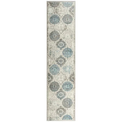 Tapete de área Boho Celeste transição damasco, cinza/azul, 1'6"x7'2" - Imagem 1 de 4