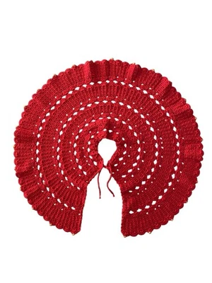 "Falda de árbol de Navidad vintage de ganchillo rojo hecha a mano GRANNYCORE 33"" diámetro" Foto 1 de 4