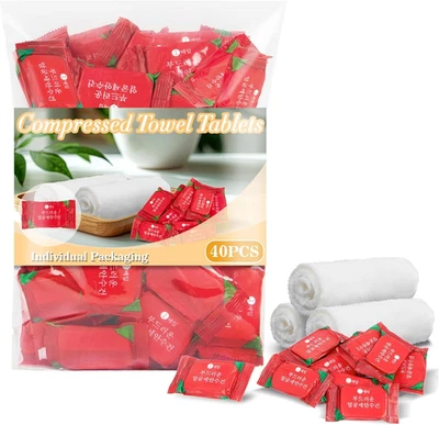 40PCS Compressed Towel Tablets Travel Disposable Face Towels Washcloths Camping - Image 1 of 4