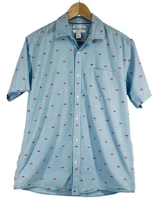 Mens Amazon Essentials Blue Short-Sleeve Button-Up Shirt W/ Red Crab Print Size - Picture 1 of 8