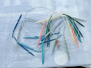 16 Lot of 16 Circular Knitting Needle Pins Aluminum Plastic Steel Bamboo - Picture 1 of 15