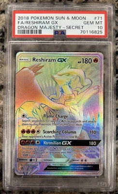 2018 POKEMON SUN & MOON DRAGON MAJESTY SECRET #71 FULL ART/RESHIRAM GX PSA 10 - Image 1 of 2