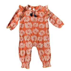 Mameluco Floral Mud Pie Otoño Volantes Manga Larga Boho Óxido Naranja Bebé Niña 9-12m - Imagen 1 de 8