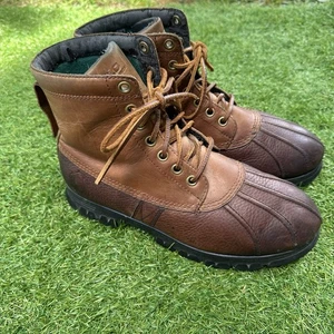 Polo Ralph Lauren Burson Duck Leather Lace Up Boots Mens Size 10 D Brown - Picture 1 of 12