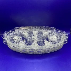 Vintage MCM Anchor Hocking 3 Clear Glass Grapes Pattern Snack Plate 11" x 6 1/2" - Picture 1 of 8