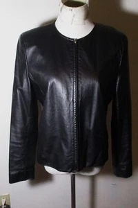 APOSTROPHE Black Full Zip 100% Leather Jacket Womens' Size 12 - Picture 1 of 6