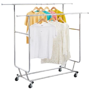 Heavy Duty Clothing Rack Rolling Collapsible Clothes Garment Rack Stand W/Wheels - Picture 1 of 16