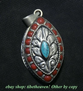 4.5CM Old Tibet Silver Turquoise Beautiful Woman Amulet Pendants Necklace - Picture 1 of 4