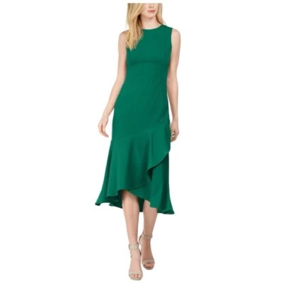 Vestido Vaina Midi Calvin Klein Volantes, Talla 6 Color Verde Nuevo con Etiquetas $119 Minorista Foto 1 de 4