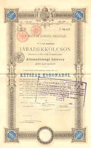 A Magyar Korona Jaradekkolcsson Budapest Hungary bond certificate - Picture 1 of 1