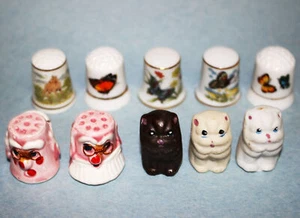 Lote Dedal de Porcelana Blanco Marrón Gato Gatito Mariposa Ciervo Animal Rosa Blanco - Imagen 1 de 4