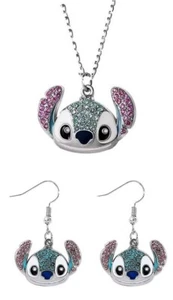 Stitch Figur Metall Anhänger Halskette und Ohrringe Set mit Strass Finish - Bild 1 von 1