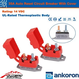 2X 35A AMP 12V Circuit Breaker Stud Type shortstop Fuse Auto Reset Cover Ankoron - Picture 1 of 8