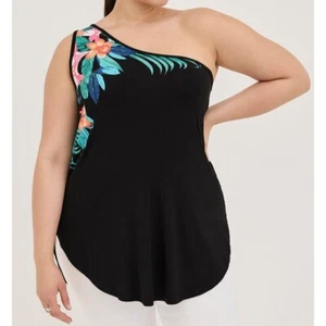 Torrid One Shoulder Top - schwarz Blumenmuster super weicher Strick - Größe 2 - Bild 1 von 3