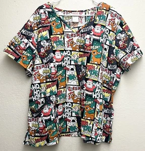 Blusa Médica Rudolph El Reno Nariz Roja Navidad Tira Cómica 3XL USADA EN EXCELENTE ESTADO (29” Pit-Pit) - Imagen 1 de 3