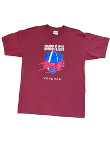 Vintage St. Louis Honor Flight Veteran T Shirt Size XL Made In USA Maroon Shirt - Picture 1 of 8