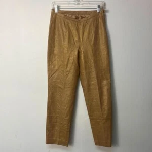 Pelle Studio Wilson's 1980s Vintage Tan Leather Pants Embossed Women'sSize 6 - Picture 1 of 13