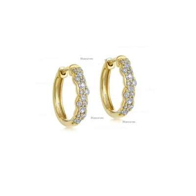 Cluster Natural Stuuded Diamond Hoops/Huggies Earrings in 14k Yellow Solid Gold - Image 1 of 3