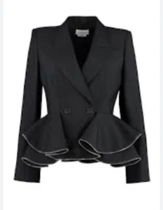 Alexander McQueen Double Breasted Peplum Jacket Wool Black NWT Sz 46 US 10 - Picture 1 of 5