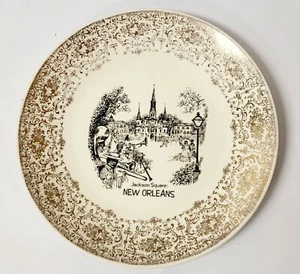 New Orleans Vtg Travel Souvenir Plate 10" Louisiana Transfer Gold Detail - Picture 1 of 11