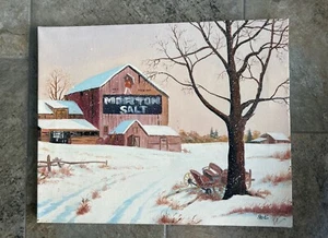Morton Salt Barn Advertising Painting Signed Neil 16” X 20” Unframed - Picture 1 of 6