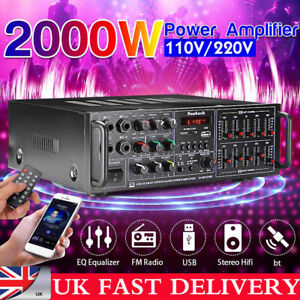 Digital Bluetooth Stereo HiFi Power Amplifier 2000W 2CH USB SD FM Radio Car Home