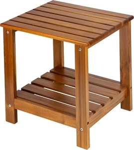 Teak Side Table Outdoor, Patio End Table Double Layer, Wooden Coffee Accent Tab - Picture 1 of 10