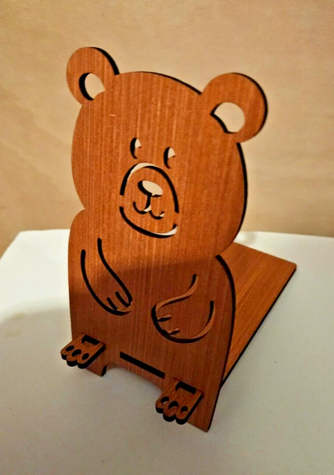Wooden Mobile Phone Stands For Desk Phone Holder, bear, animals, novelty, office - Image 1 of 1