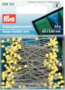 Prym 0.60 x 43mm Extra Long Glass Headed Pins 43mm Yellow - per pack (29153) - Picture 1 of 1