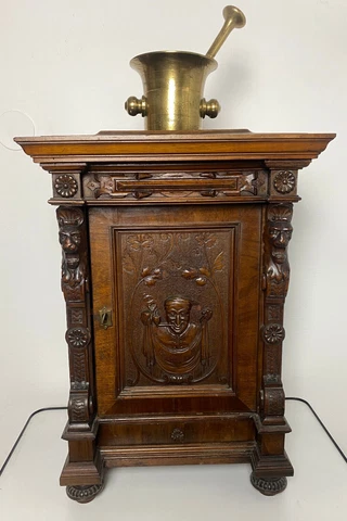 Antique Austrian 1800s Apothecary Wood Carving Medicine Pharmacy Cabinet Cover