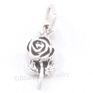 ROSE Charm Pendant FLOWER garden 925 STERLING SILVER Small Pretty Tiny .925 - Picture 1 of 3