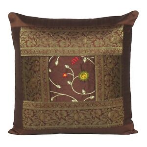Cushion Cover Silk Brocade Pillow Case Indian Throw Pillow Handmade Decor 16x16"
