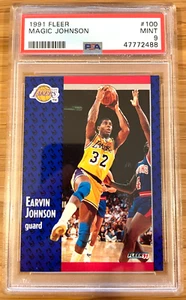 1991 Fleer Earvin Magic Johnson Basketballkarte #100 PSA 9 neuwertig LA Lakers Karten - Bild 1 von 2
