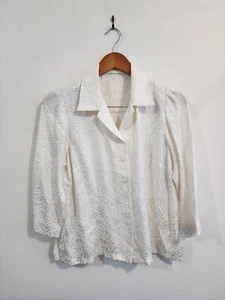EMMA ROBERTS Label Womens Vintage Button Down Cream Satin Feel Blouse Top Size S - Picture 1 of 9