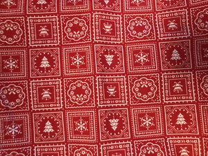 VTG Red & White Calico 1" Square Patchwork Christmas Cheater Quilt 2 Remnants - Picture 1 of 6