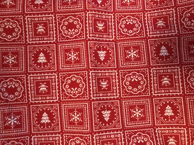 VTG Red & White Calico 1" Square Patchwork Christmas Cheater Quilt 26"X19" - Image 1 of 4