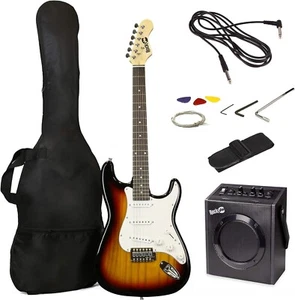 RockJam Superkit Chitarra Elettrica con Amplificatore 10 Watt, Gig Bag, Picks Sunburst Full - Foto 1 di 6