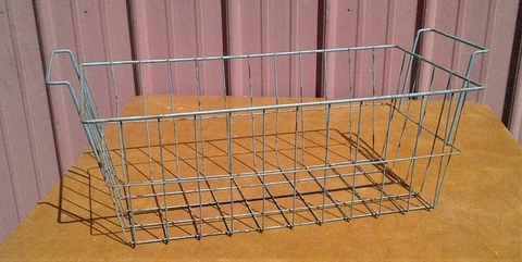 Antique Light Blue Metal Wire Utility Basket w Fixed Side Handles Cover