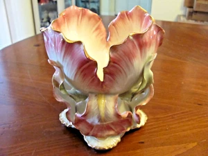 ANTIQUE 'CARL KNOLL'CARLSBAD FISCHERN AUSTRIA FLOWER/LEAVES SHAPED BOWL H/P EXC - Picture 1 of 16