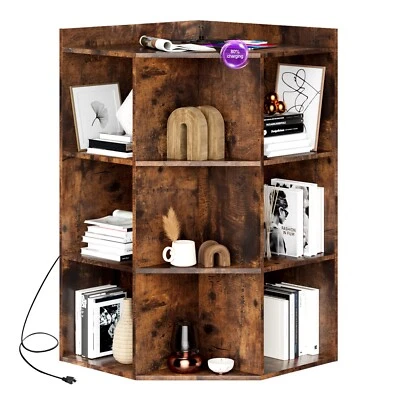 3-Tier Corner Shelf with  USB Ports and Outlets Corner Cabinet  Storage Rack - Image 1 of 4