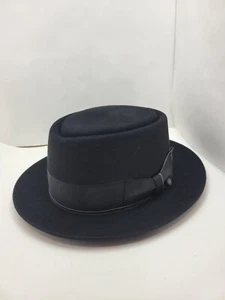 BEAVER BRAND BLACK FUR PORK PIE WITH GRAY TRIM MADE IN USA - Picture 1 of 8