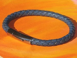 Mens /ladies 6mm blue braided leather & stainless steel bracelet - Lyme Bay Art - Picture 1 of 3