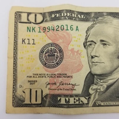 Dual Date Ten Dollar Bill 1994 2016 Anniversary Tombstone $10 US 2013 K11 Note - Image 1 of 4