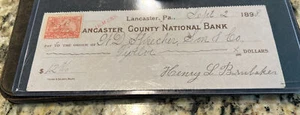 Antike Lancaster County Nationalbank 1898 2 Cent Steuerstempel Pa - Bild 1 von 5