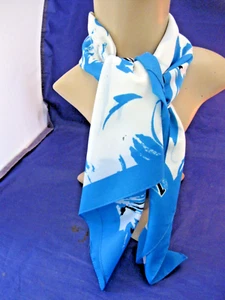 WOMAN'S AQUA, BLACK AND WHITE SCARF - MADE IN ITALY - 29 1/2" BY 29 1/2" -LOVELY - Picture 1 of 7