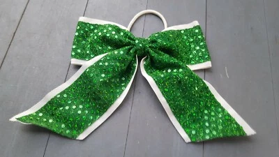 Porta cola de caballo lentejuelas verdes Cheer Bow gimnasia Foto 1 de 2