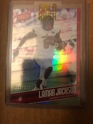 2018 Lamar Jackson Rookie Fathers Day Gold Rush 2018 Baltimore Ravens /399 - Image 1 of 4
