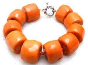 GENUINE 15-20mm Thick Slice Natural Orange Coral Bracelet for Women 9" Jewelry - Picture 1 of 4