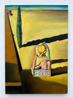 萨尔瓦多·达利(手工制作)油画帆布绘画签名和加盖 20 x 28 英寸 — 第 1/4 张图片